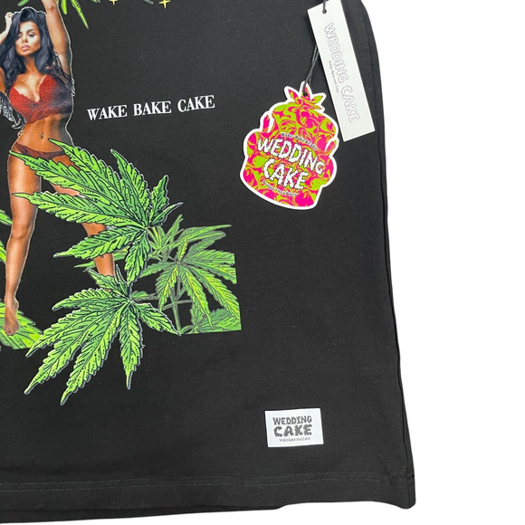 Wake Bake and Cake Cannabis Pot T-Shirt Men L Black Chill Wedding Cake WFCK - Picture 3 of 7